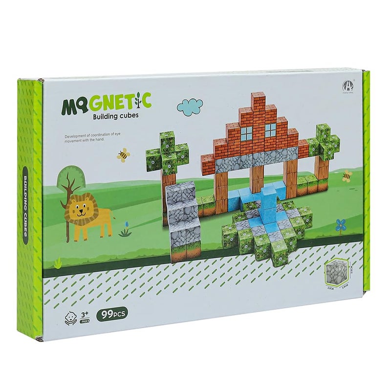 Knick Knack Magnetic World Building Blocks Set | Mini Themed Magnetic Cubes for Kids Ages 3 and Up (99 Pieces) - Image 1